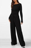 Conjunto de otoño Camiseta asimétrica de manga larga Pantalones de pierna ancha Traje informal Chándal - details 8
