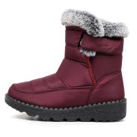 Botas de nieve de felpa para exteriores, botines de algodón de caña media con velcro ensanchado para mujer, botas de algodón impermeables para mujer - details 2