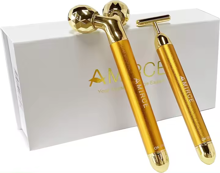 Amirce-Rodillo masajeador Facial eléctrico, rodillo 3D dorado, en forma de T - 1