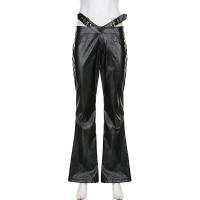 Pantalones acampanados de PU de cintura alta para mujer Moda elegante y elegante para mujer - details 2