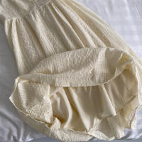 Vestido elegante de encaje ahuecado con silueta interior de línea A, vestido sin tirantes, diseño de cintura alta, falda larga sin mangas - details 14