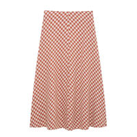 TRAFZA-traje a cuadros para mujer, elegante traje sin mangas con botones decorativos, chaleco con tirantes elegante + falda acampanada de cintura alta - details 16