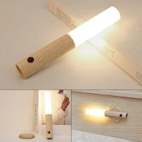 Luz LED de noche pequeña de inducción de cuerpo humano, carga USB, pasillo, armario, imitación de madera, arte - details 11