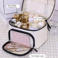 Bolsa de almacenamiento de cosméticos de PU impermeable con cremallera, bolsa de maquillaje con lazo a prueba de polvo, bolsa de lavado multicompartimento de gran capacidad - details 8