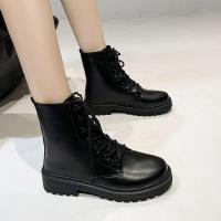 Botas Martin de tacón bajo con punta redonda para mujer, Botines de cuero con cordones delanteros, talla grande, Otoño e Invierno - details 10