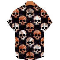 Diseño de moda de playa hawaiana, camisa con estampado de calavera 3D, ropa de calle informal retro, top de manga corta unisex de verano para hombre - details 5