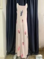 Vestido Largo De Corte Ancho Con Estampado De Plumas Y Cuello En V Sin Mangas Para Mujer Vestido Elegante Para El Escritorio Estilo Verano - details 10