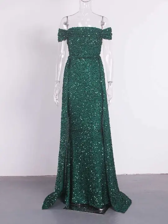 Corpiño elegante de noche con deslumbrantes lentejuelas sin hombros, faldas desmontables, vestido de fiesta largo hasta el suelo. - 1