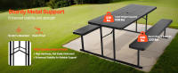 SucceBuy Mesa de picnic plegable de 6 pies con bancos, juego de comedor de acero para exteriores con orificio para sombrilla, mesa espaciosa para patio, jardín, patio o piscina (negro) - details 1