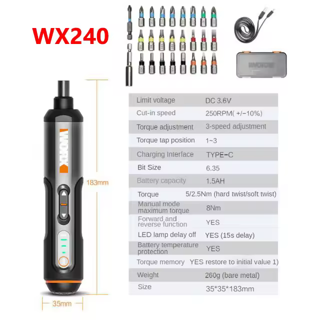Juego de destornilladores eléctricos Worx 4V WX240 WX242, destornilladores eléctricos inalámbricos inteligentes, mango recargable por USB, juegos de herramientas de 30 bits - 1