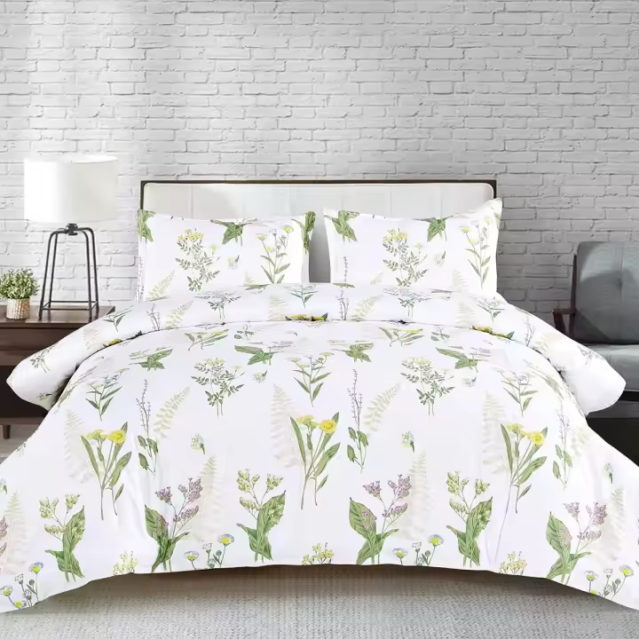 Cubierta de Edredón con Estampado Floral Duvet King Set de Ropa de Cama Suave Microfibra con Patrón Geométrico Funda de Cojín con 2 Fundas de Almohada - 1