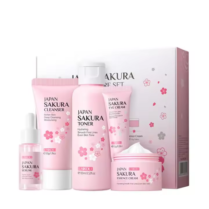 5/6 Uds Sakura juegos para el cuidado de la piel crema Facial suero tóner limpiador Facial protector solar crema para ojos productos para el cuidado de la piel Facial - 1