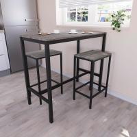 Juego de Mesa de Bar de 2 plazas, Mesa de Desayuno con 2 taburetes de Bar, Marco de Acero Industrial (Gris) - details 0