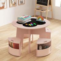 Juego de mesa y sillas para niños de 5 piezas, tablero de pizarra para escribir, mesa redonda apilable infantil con 4 taburetes de almacenamiento para actividades, arte, lectura (rosa) - details 6