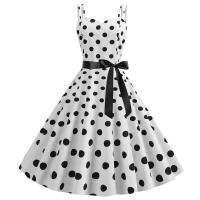 Vestido midi retro de fiesta con estampado de lunares, tirantes finos y cinturón para mujer - details 9