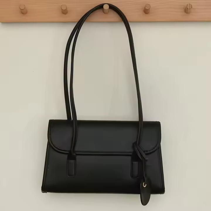 Bolso de Hombro Minimalista Color Sólido, Correas Fijas, Cierre Magnético, Forro de Poliéster, Detalle de Pintura de Borde, Versátil para Trabajo Diario - 1