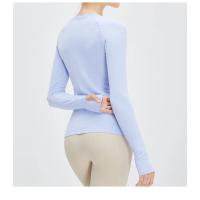 Camiseta deportiva de manga larga para mujer, tejido elástico, transpirable, Color sólido, cuello redondo, Yoga, Top deportivo sin costuras - details 7