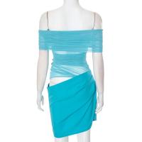 Vestido corto con volantes, entallado, con escote en V, estilo sexy, con fajín de red y patchwork, nuevo estilo de verano 2025 para mujer - details 18