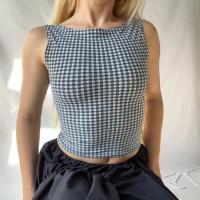 BUNO-Camiseta sin mangas con espalda descubierta y lazo para mujer, ropa de calle informal con estampado a cuadros, Tops cortos sin mangas, corsés ajustados de moda de verano, 2025 - details 1