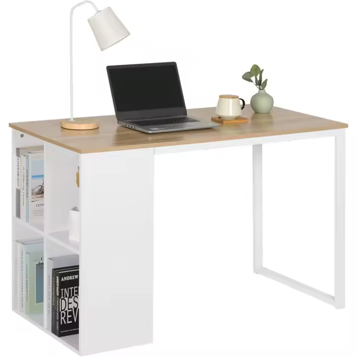 Ordenador, 120x60cm, Mesa Escritorio, Estructura de Acero, Roble - 1