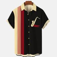 Camisa de Verano Hawaiiana para Hombres Estampado 3D de Saxofón, Suelto, Manga Corta, Clásico, Para la Playa, Aloha - details 3