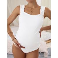 Blanco liso para mujeres embarazadas, traje de baño de una pieza con tirantes y volantes, monokini de maternidad, novedad de verano - details 2