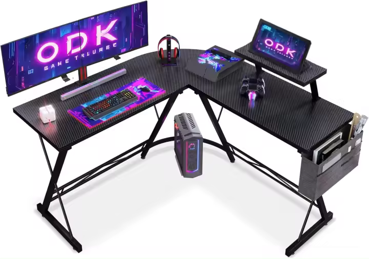 Escritorio Gaming con Soporte para Monitor Escritorio en L Mesa para Computadora Negro 127x127cm - 1