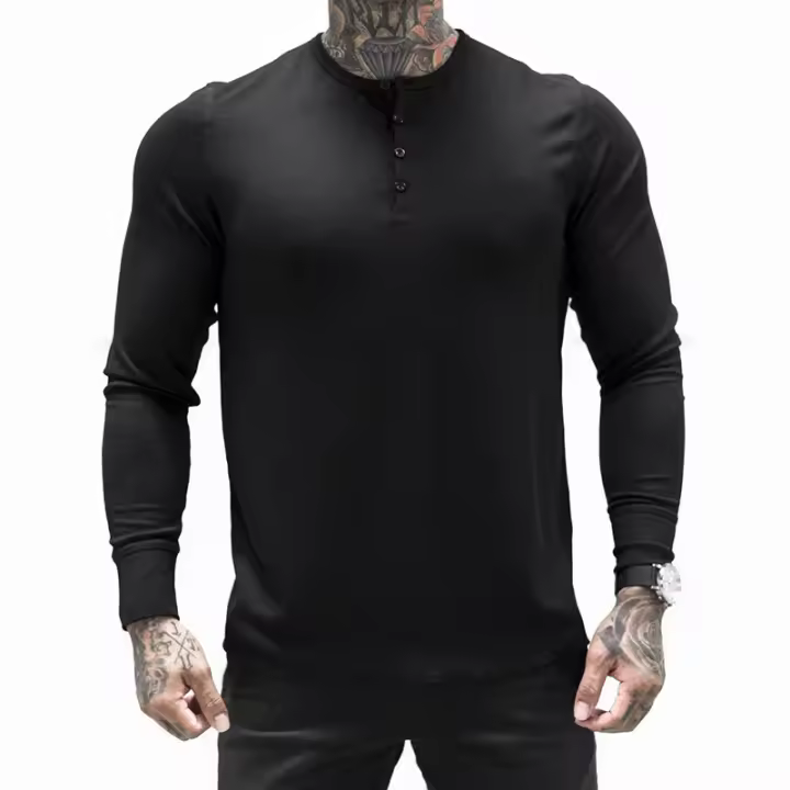Camiseta elástica de manga larga para hombre, camiseta deportiva de primavera y otoño - 1