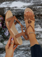 2025Nuevas Sandalias de Mujer de Verano Estilo Coreano Bohemio Cuña Punta Abierta Moda Sandalias de Mujer con Banda Elástica de Perlas - details 3