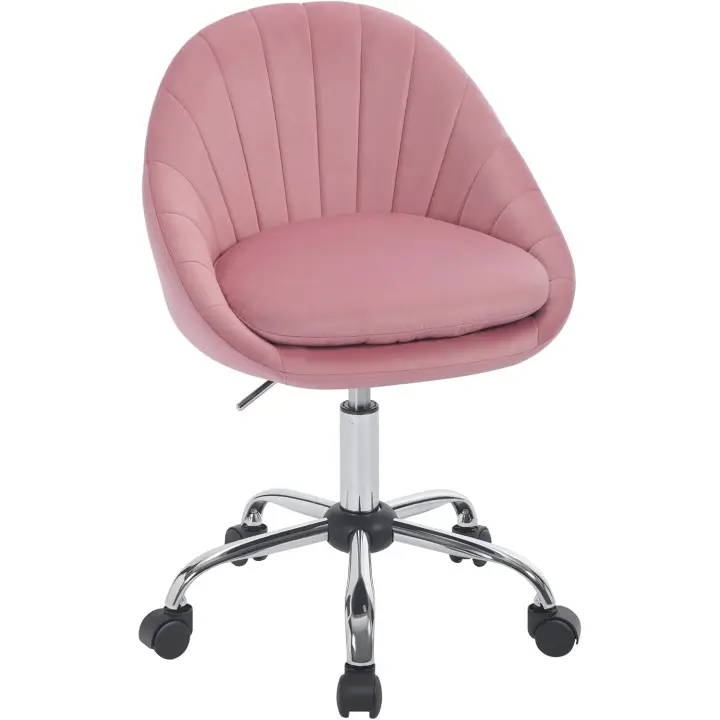 Silla Escritorio, Silla Oficina con Ruedas, Silla Tocador Giratoria con Respaldo Amplio, Silla Ordenador Terciopelo, Silla Ergonómica de Estudio y Salon, Marco Metalico, Rosa, BS167rs - 1