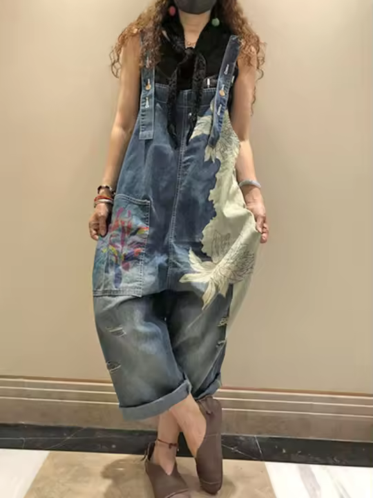 Vaqueros Femeninos de Moda Coreana 2023 Pantalones Casuales Vintage de Jeans para Mujer Talla Grande Estilo Printed Denim Tallas Cortas - 1