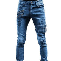Jeans Retro Moto Biker Para Hombre Cierre Con Botón Y Cremallera Relleno Elástico Callejero Punk Skinny Denim Cargo Pantalones Y2K - details 5
