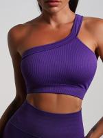 Sujetador Deportivo Para Correr De Un Hombro, Color Sólido De Secado Rápido Acanalado Transpirable, Entrenamiento De Yoga y Fitness - details 0