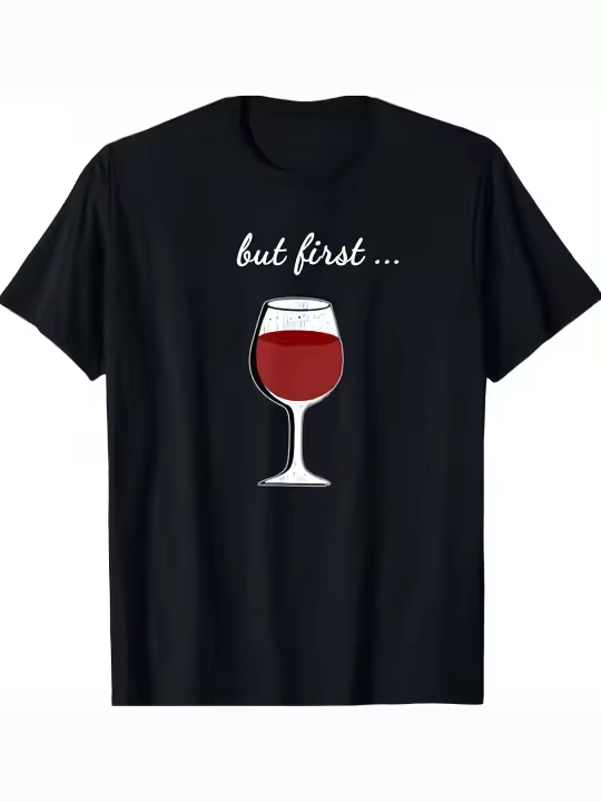 Camiseta desgastada pero primer vino tinto, regalo para papá, manga corta con cuello redondo suave y cómoda, 230g - 1