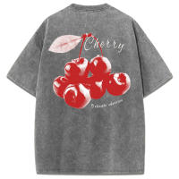 Camiseta de Mujer de Algodón con Estampado de Cerezas Cuello Redondo, Manga Corta, Moda Callejera Fresca y Delicada - details 35