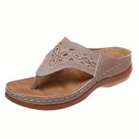 Women Fashion Wedge Sandals Casual Faux Leather Solid Color Flip Flops Lightweight & Comfortable Shoes - details 7