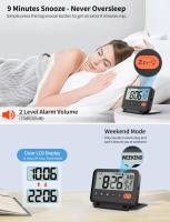 Reloj de Alarma de Viaje Dos Niveles de Retroiluminación, 2 Volúmenes, 12/24H, Calendario, Temperatura, Modo de Semana, Snooze Sin Batería Incluida - details 1