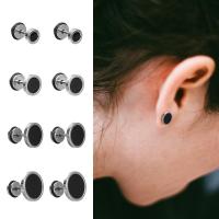 Pendientes redondos de estilo coreano para hombre, aretes negros de estilo Hip Hop, Color sólido, acero inoxidable, goteo de aceite, moda - details 6