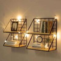 Estantes montados no perforados, perchas de madera para salón, cestas de iluminación para dormitorio, decoraciones de pared, organizadores - details 5