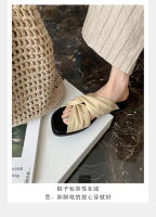 Zapatillas de las mujeres de verano pliegues retorcido fondo plano exterior desgaste sandalias versátil cabeza cuadrada nube media arrastre - details 16