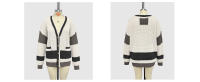 Cárdigan informal suelto de manga larga para mujer, suéter con frente abierto y bloques de color sólido, cubierta de punto ligera, chaqueta en capas para primavera y otoño - details 10