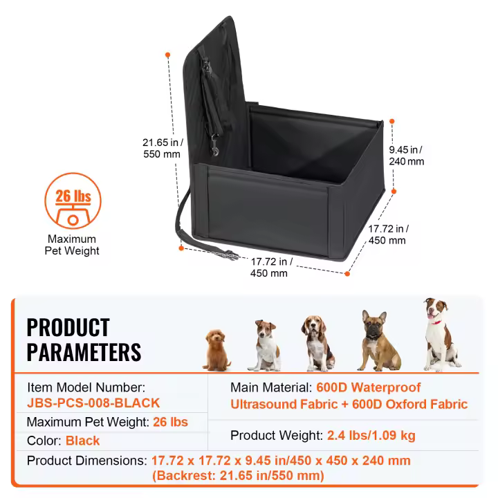 SucceBuy Asiento de coche para perros, elevador duradero e impermeable para vehículos, con marco de soporte, correa de seguridad con clip - 1