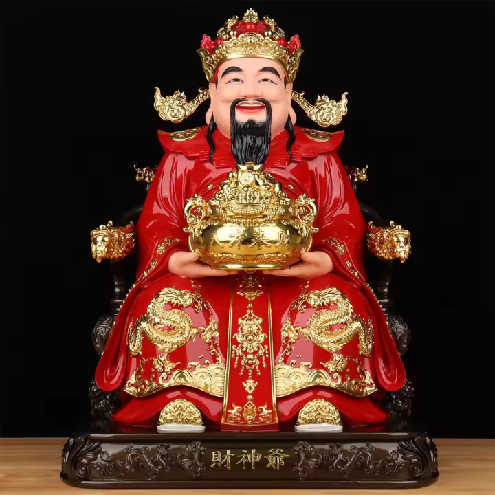El Buda de resina Wen atrae riqueza y prosperidad, decoraciones para el hogar, ropa roja, empresa de pintura Caishen, apertura de tienda, - 1