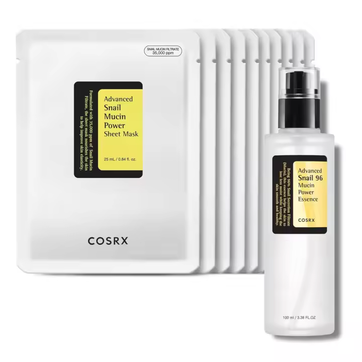 COSRX Glazed Donut Look- The Real 96% Repair Essence Mucin Sheet Mask (paquete de 10), suero hidratante facial con secreción de caracol - 1