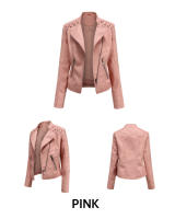 Chaqueta de Mujer de Cuero Sintético Estilo Varsity Moto Biker Bomber Casual Ligera para Exterior Material de Poliéster Cierre de Cremallera Adecuada para Otoño/Invierno - details 1