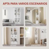 Estantería para Libros de Pie, Librería Vertical con 3 Compartimentos Abiertos, 2 Cajones y 1 Armario, Libreria Blanca de Almacenaje para Oficina, Salón, Dormitorio, Cocina, 30x24x158cm - details 7