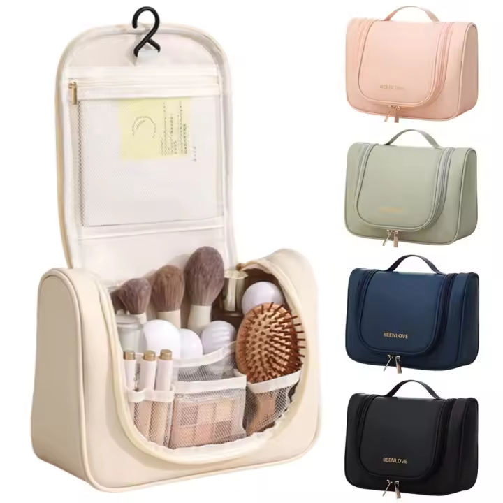 Bolsas de almacenamiento de cosméticos de gran capacidad, bolsa de almacenamiento de artículos de tocador multifuncional impermeable con asa portátil - 1