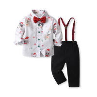 Camisa de algodón de caballero con cuello vuelto y manga larga con estampado Animal, pantalones con tirantes, traje Formal de dos piezas para niños - details 1