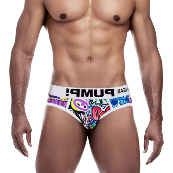 Ropa interior Sexy de la serie Graffiti para hombre, cinturón elástico alto, bolsa convexa en U, más regordeta, transpirable, cómoda, bomba de juego - 1