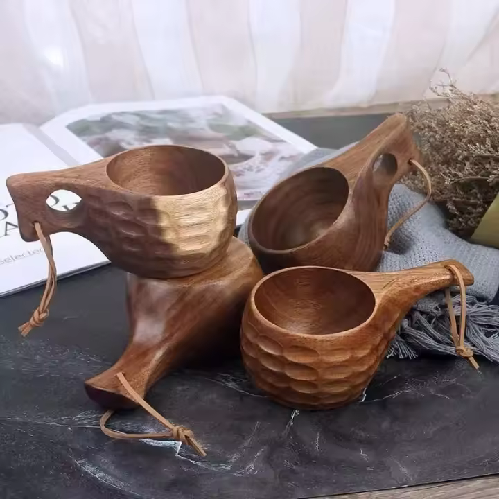 Taza de té con leche de madera de Acacia natural para acampar al aire libre finlandés Isamu, ordenador portátil, resistente al calor - 1